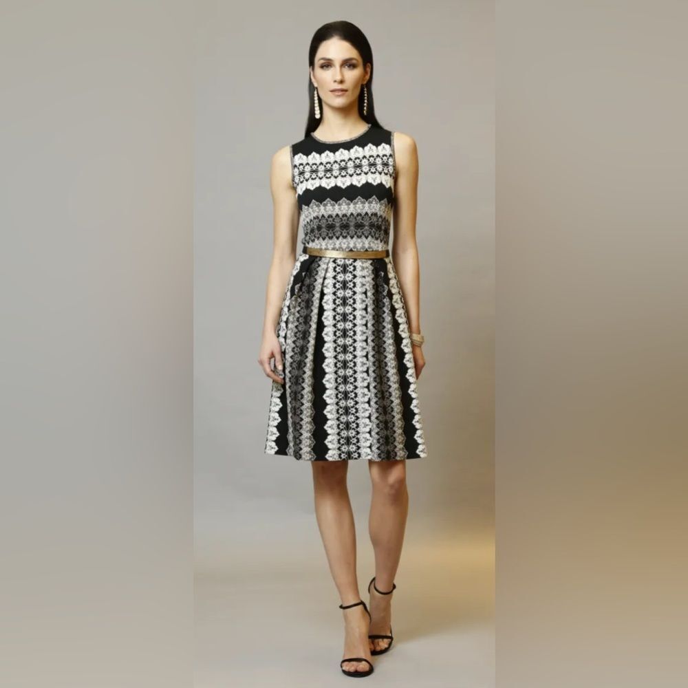St. John Black and White Midi Dress size 12 fit and flare